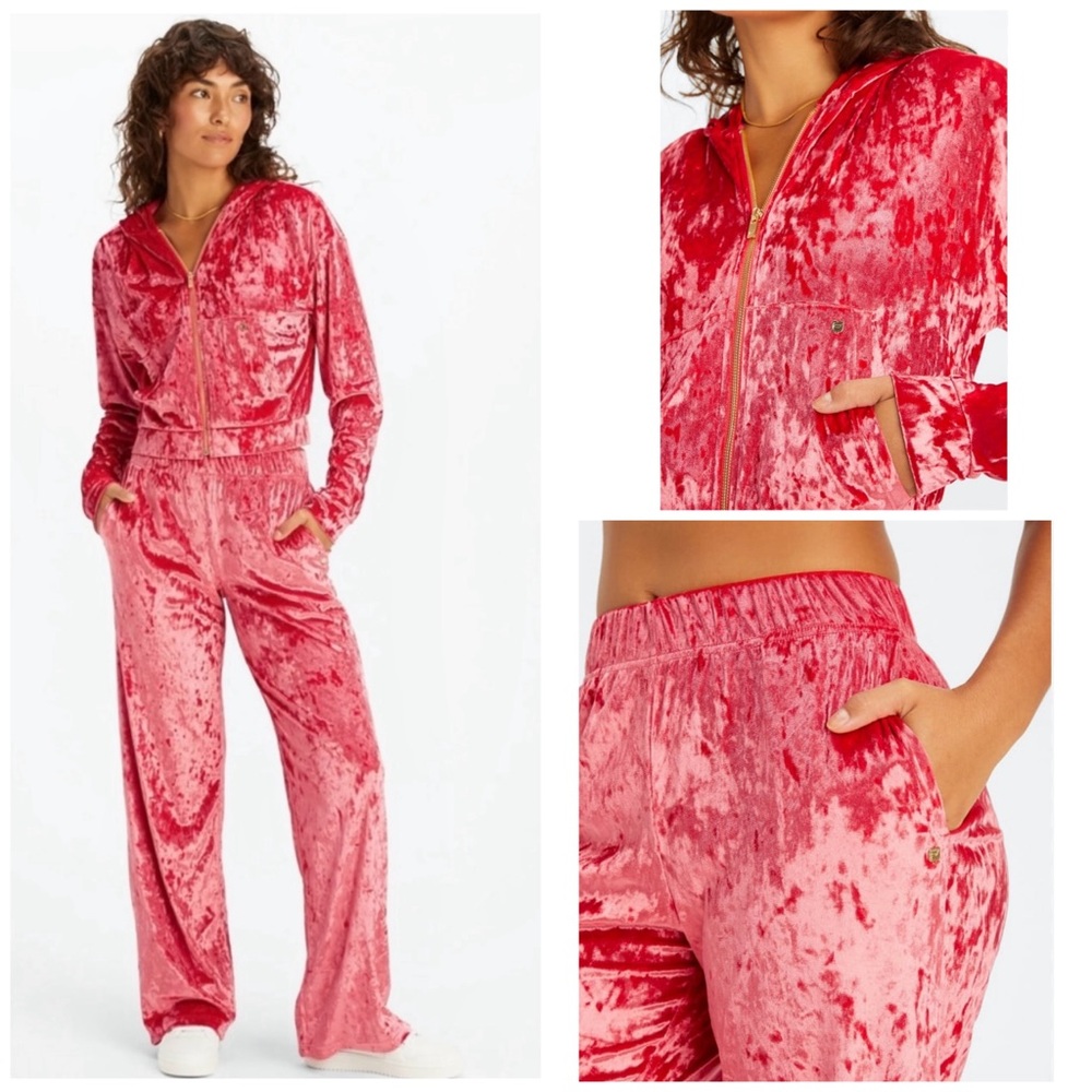 NEW Fabletics Set Crushed Velour Zip-Up Hoodie/ Wide Pants ‎ Women's
